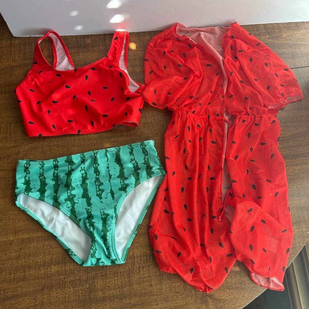 Two-piece watermelon girls swimsuit and cover up girls size 9 cl